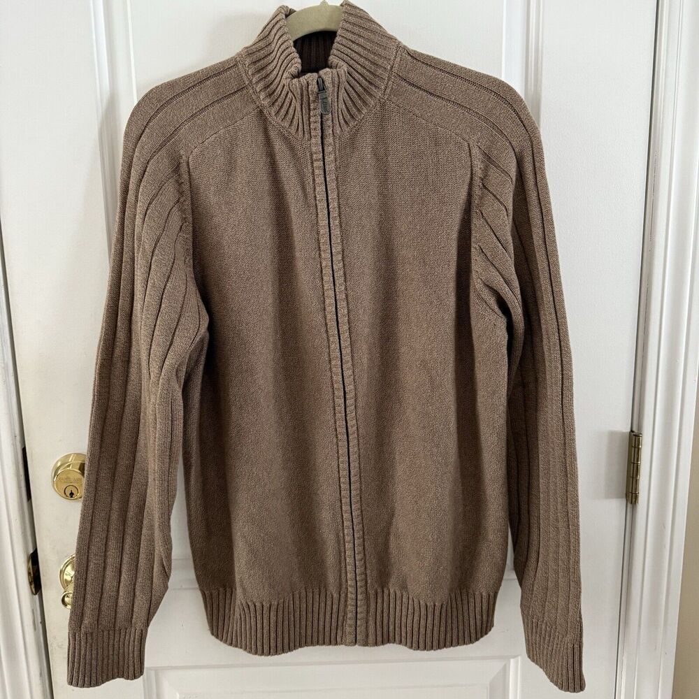 G.H. Bass & Co. NWT Men's Full Zip Mock Neck Sweater Terran Brown Size Medium